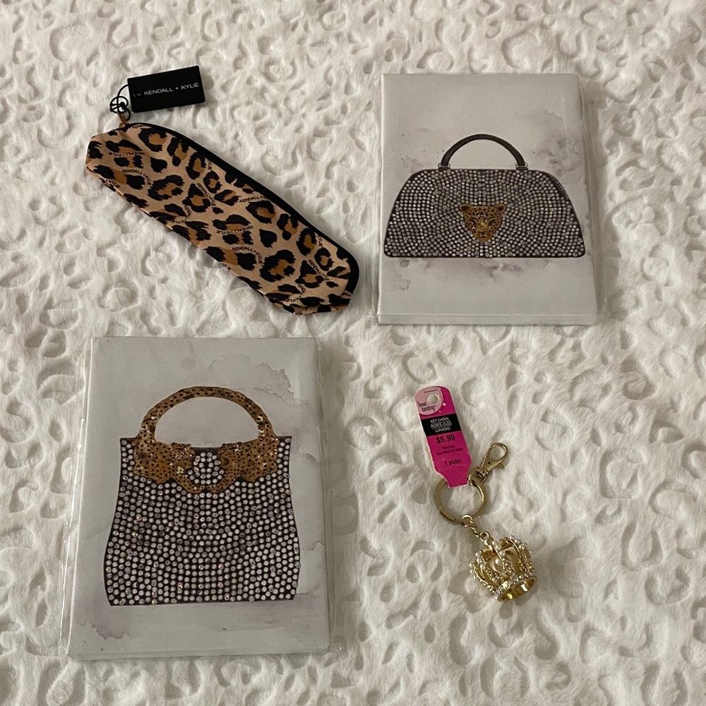 Kendall & Kylie Leopard Print Pencil case or make pouch with Gold Crown Keychain